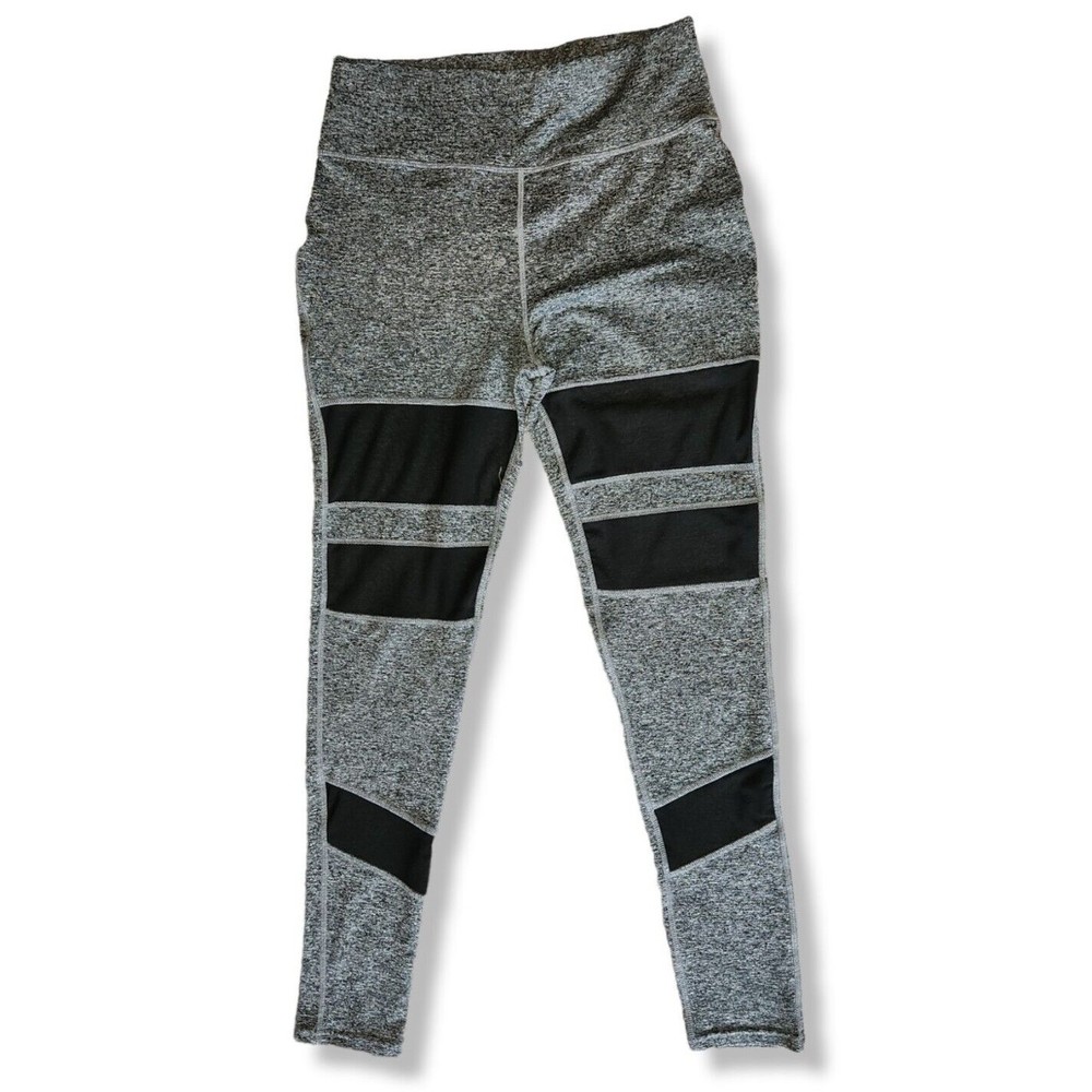 Pop Fit Yoga Leggings Large Black And Gray Sheer Stripes Big Pockets
